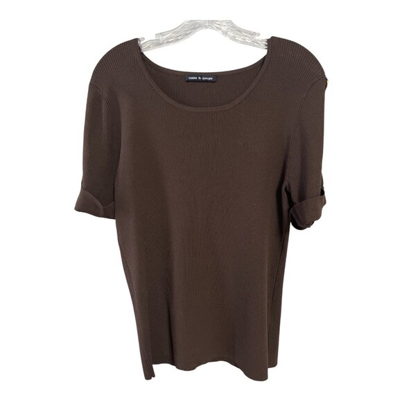 Cable & Gauge Women’s L Brown Ribbed Top – Gold D-Ring Sleeve Detail - Picture 1 of 3